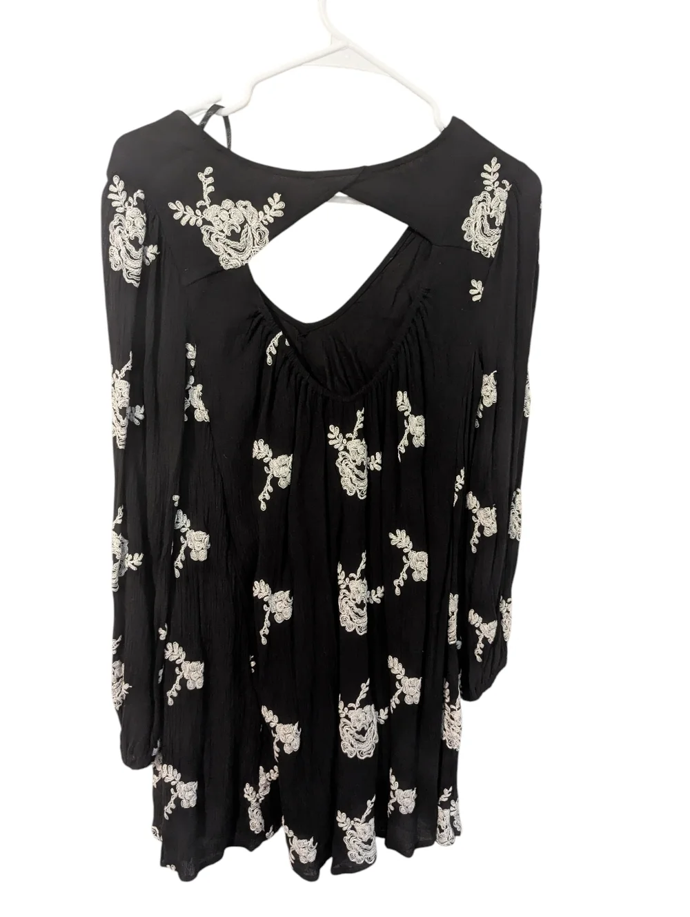 Free People,Black Floral Embroidered Shift Dress, Size S